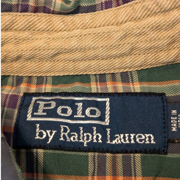 VTG Polo by Ralph Lauren Oversized Green Purple Plaid Elbow Patch Button Up Sz M - Picture 3 of 13